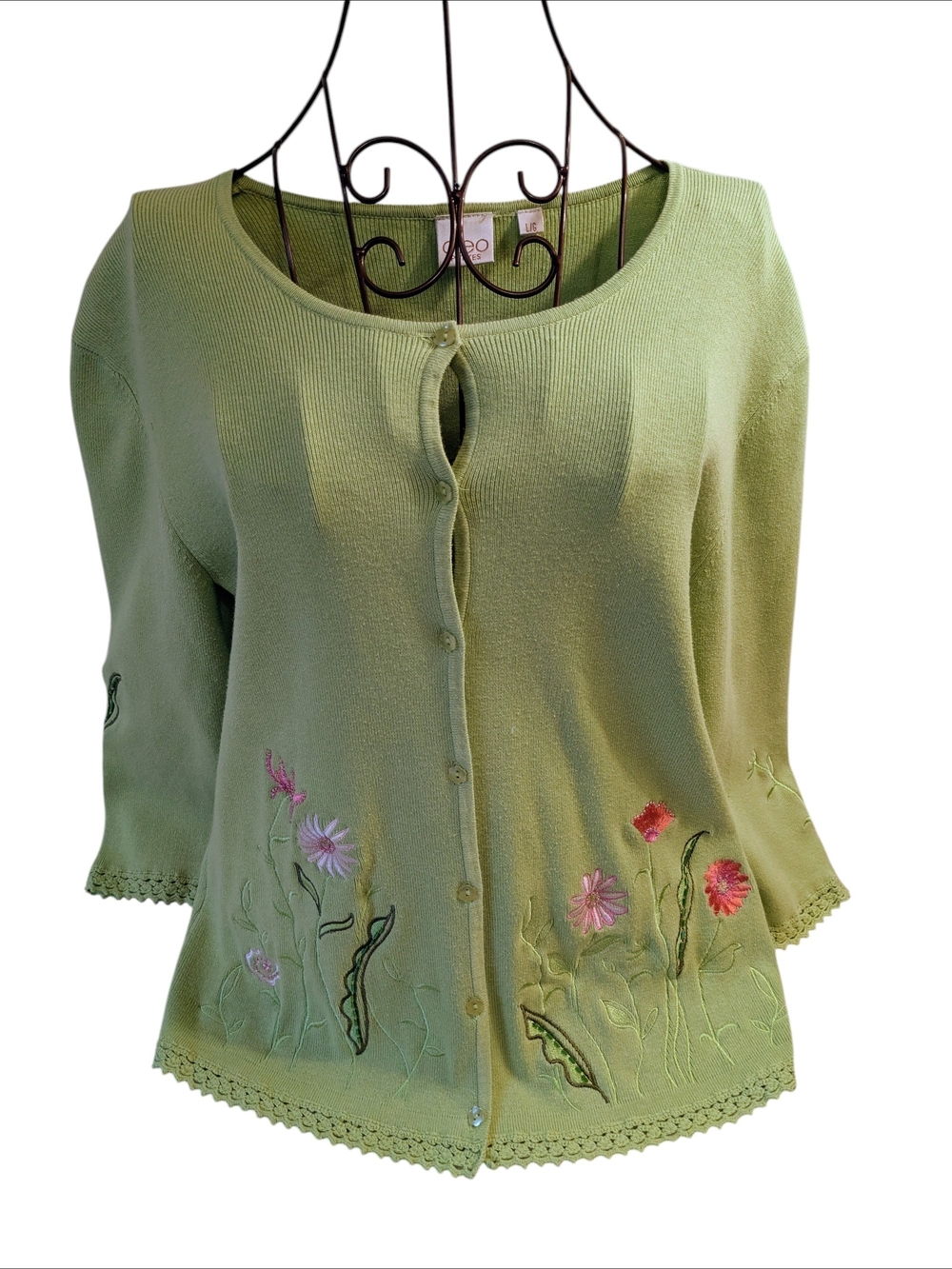 Cleo Petites Vintage Embroidered Button-Front Cardigan Sweater